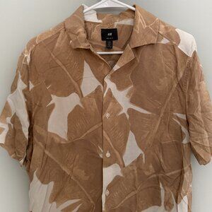 H&M Regular Fit Brown/White Pattered Polo Shirt - Medium